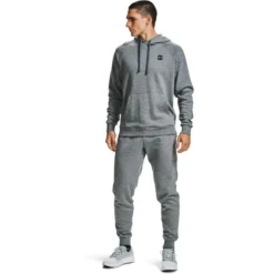 Under Armour Men's UA Rival Fleece Hoodie Pitch Grey Light Heather / Onyx White -Sports Clothing Store s7.v5 1357092 012 fsf