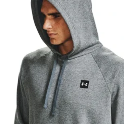 Under Armour Men's UA Rival Fleece Hoodie Pitch Grey Light Heather / Onyx White -Sports Clothing Store s7.v5 1357092 012 hood