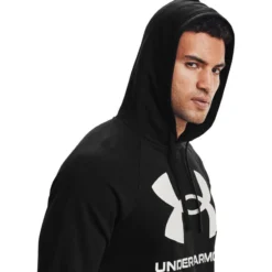 Under Armour Men's UA Rival Fleece Big Logo Hoodie Black / Onyx White -Sports Clothing Store s7.v5 1357093 001 hood