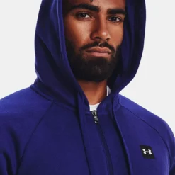 Under Armour Men's Rival Fleece Full Zip Hoodie Sonar Blue / Onyx White -Sports Clothing Store v5 1357111 468 hood